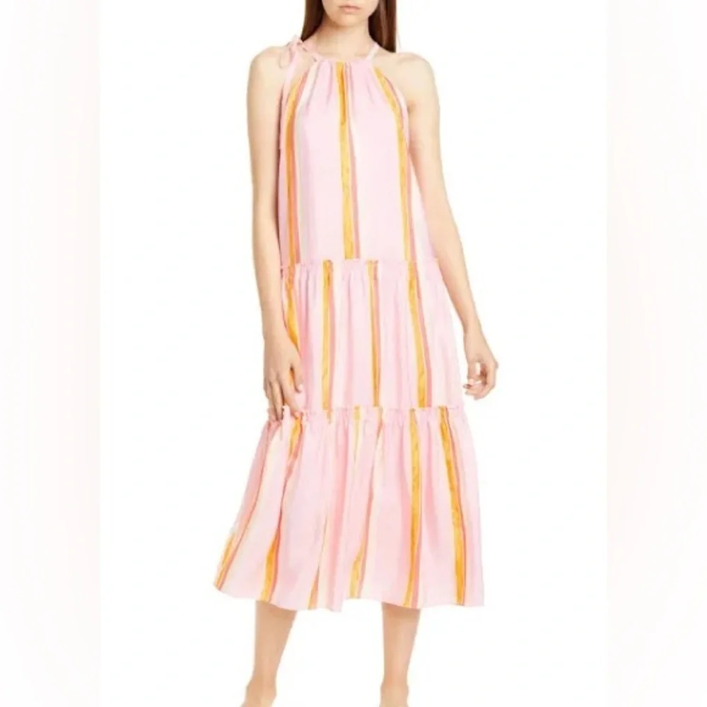 Club Monaco Pink Striped Amirra 100% silk Dress Size 12 US $298 - Picture 2 of 13